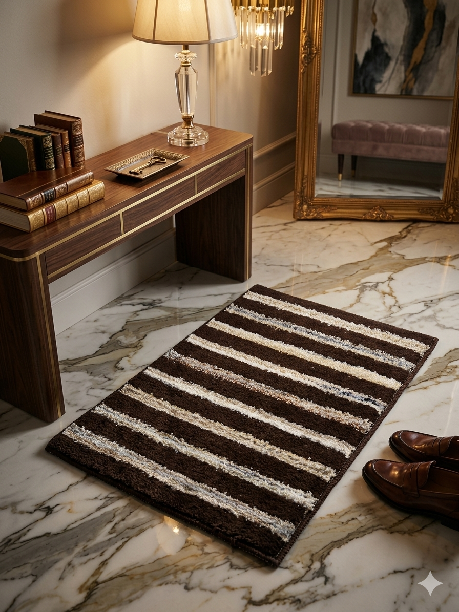 Pack of 2 Premium Striped Doormats Combo – Luxury Home Collection (16x24 Inch) coffe colour