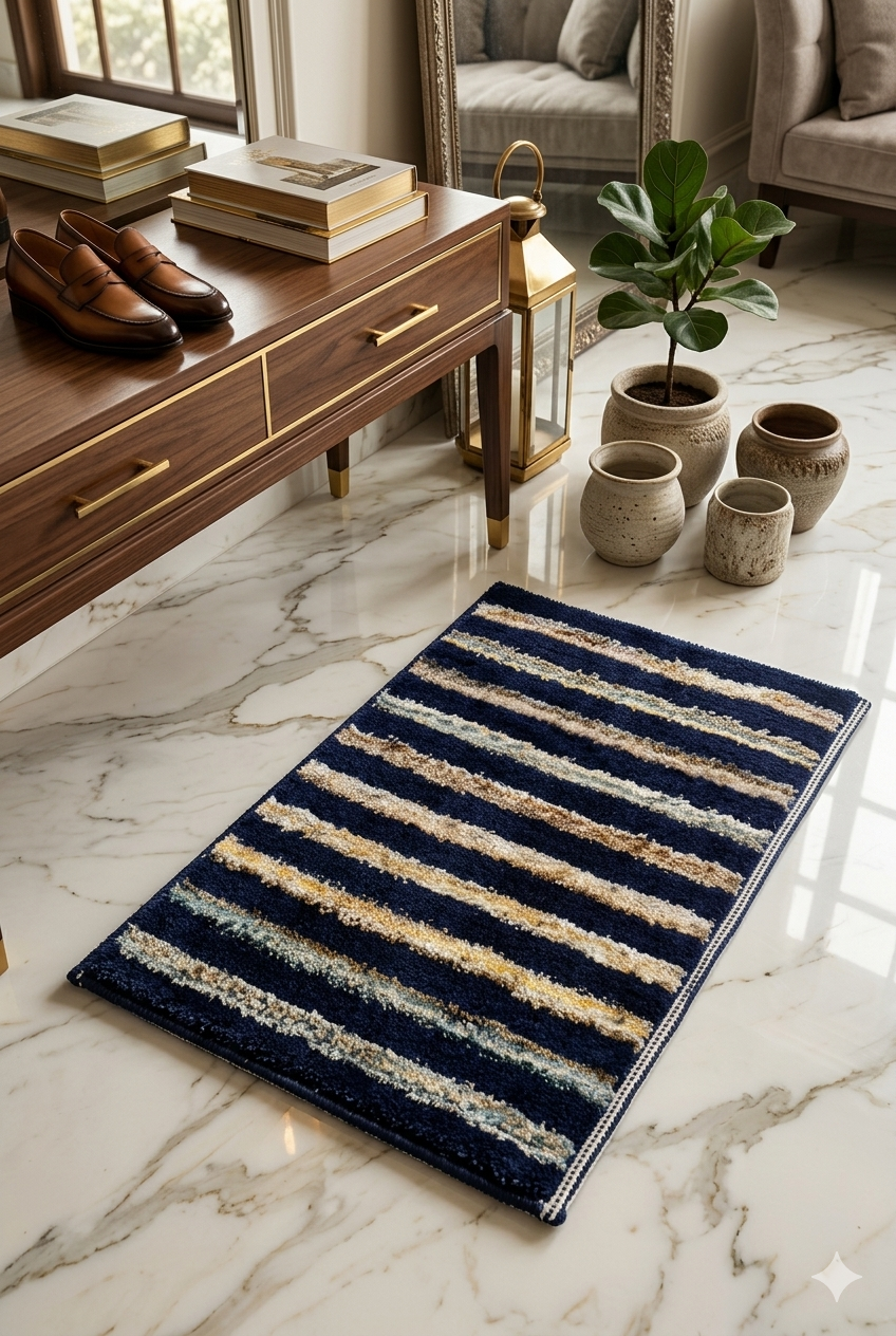 Pack of 2 Premium Striped Doormats Combo – Luxury Home Collection (16x24 Inch) blue colour