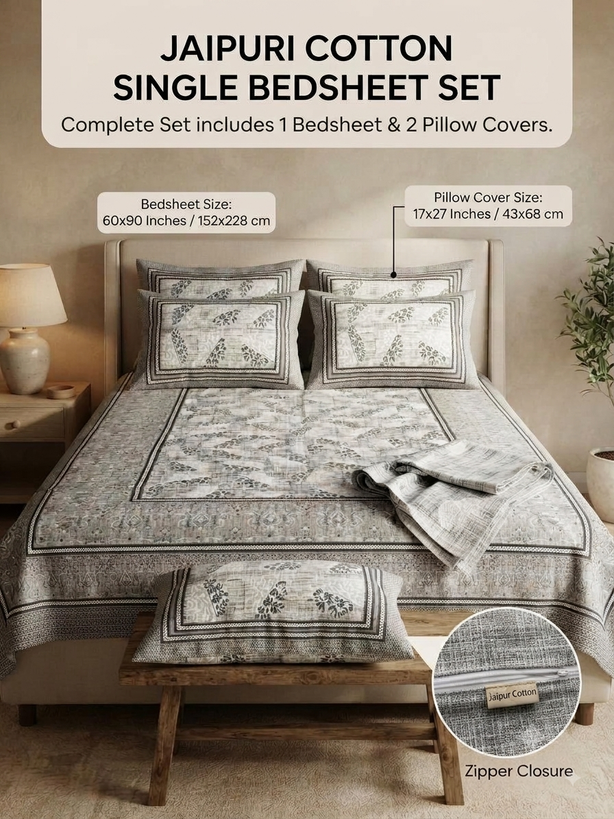 single bed 🛏️ 60×90 Inch Bedsheet | 🛌 2 Pillow Covers 17×27 Inch