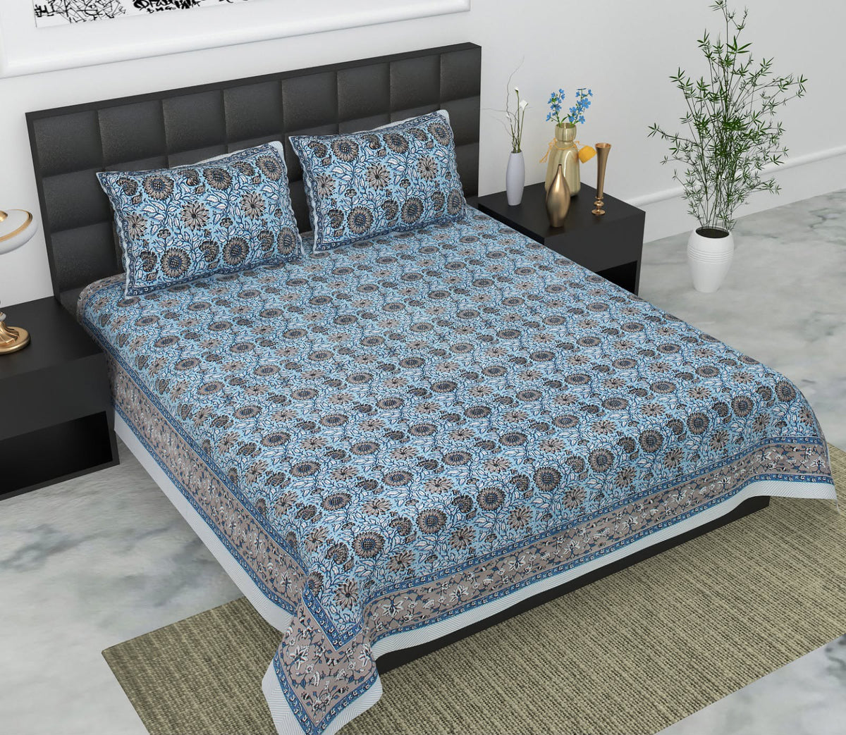 Jaypuri Cotton Double Bed Bedsheet 93x108 | Premium Traditional Print | Soft & Comfortable Fabric