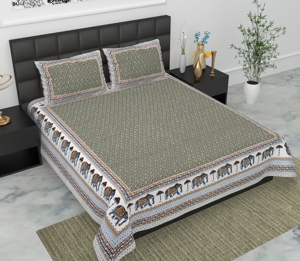 Jaypuri Cotton Double Bed Bedsheet 93x108 | Premium Traditional Print | Soft & Comfortable Fabric