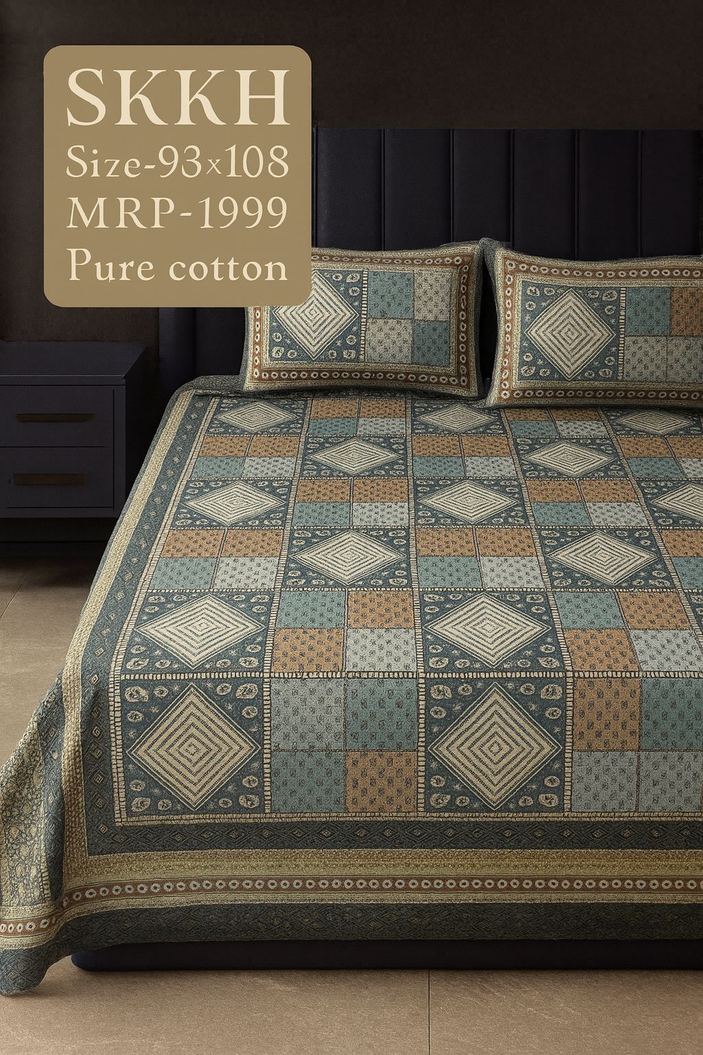 Jaypuri Cotton Double Bed Bedsheet 93x108 | Premium Traditional Print | Soft & Comfortable Fabric