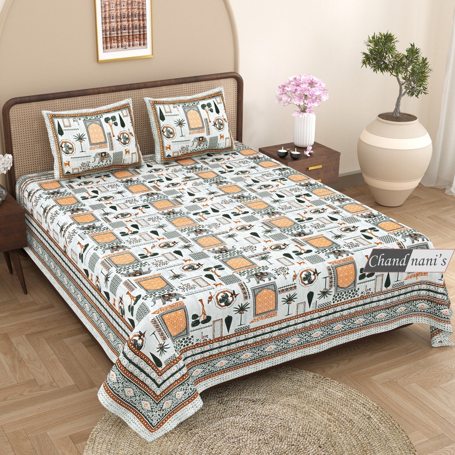 Jaypuri Cotton Double Bed Bedsheet 93x108 | Premium Traditional Print | Soft & Comfortable Fabric