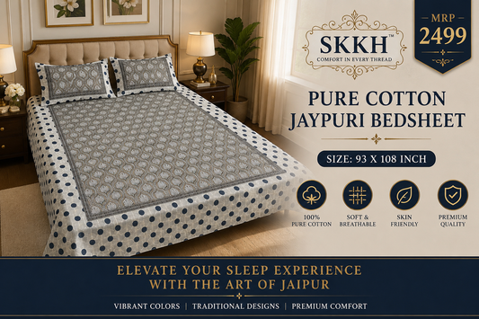 Jaypuri Cotton Double Bed Bedsheet 93x108 | Premium Traditional Print | Soft & Comfortable Fabric
