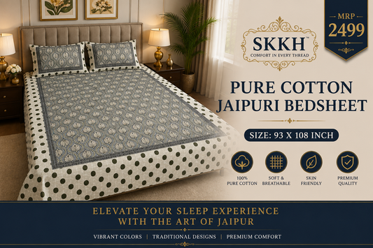 Jaypuri Cotton Double Bed Bedsheet 93x108 | Premium Traditional Print | Soft & Comfortable Fabric