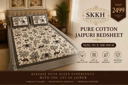 Jaypuri Cotton Double Bed Bedsheet 93x108 | Premium Traditional Print | Soft & Comfortable Fabric