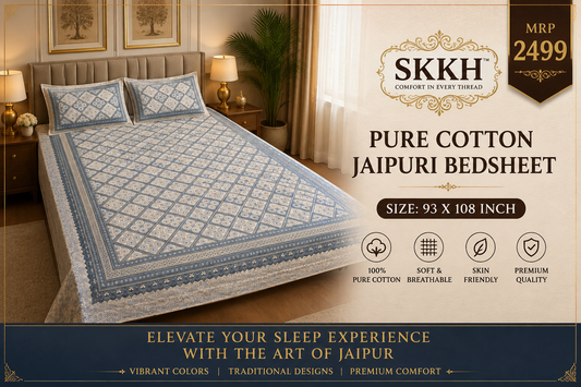 Jaypuri Cotton Double Bed Bedsheet 93x108 | Premium Traditional Print | Soft & Comfortable Fabric