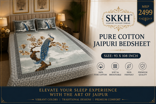 Jaypuri Cotton Double Bed Bedsheet 93x108 | Premium Traditional Print | Soft & Comfortable Fabric