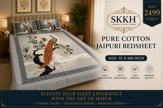 Jaypuri Cotton Double Bed Bedsheet 93x108 | Premium Traditional Print | Soft & Comfortable Fabric