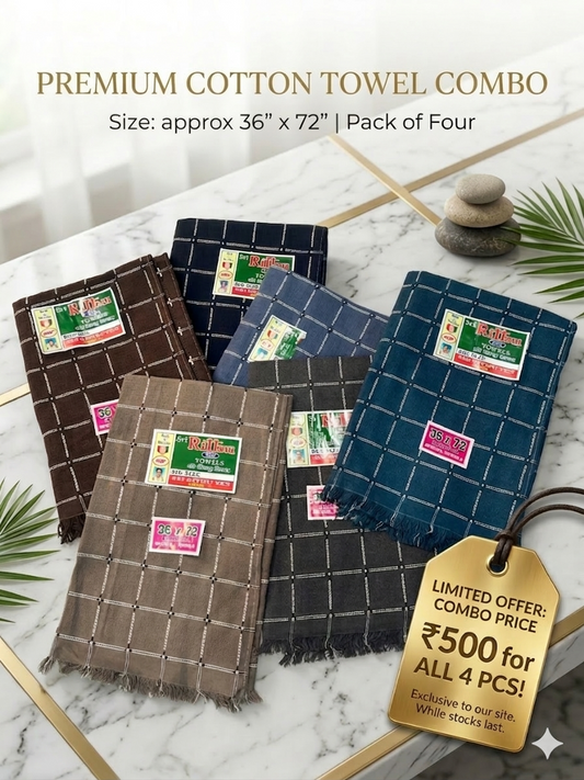 Pack of 4 Pure Cotton Bath Towels (36*72 Inch) – Super Absorbent, Soft &amp; Premium Value Combo