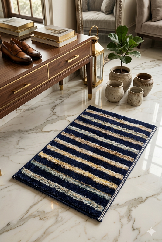 Pack of 2 Premium Striped Doormats Combo – Luxury Home Collection (16x24 Inch) blue colour