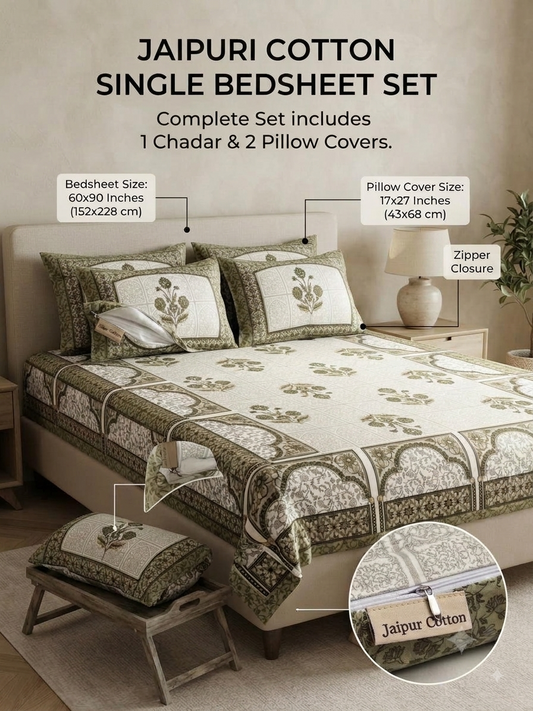 single bed 🛏️ 60×90 Inch Bedsheet | 🛌 2 Pillow Covers 17×27 Inch