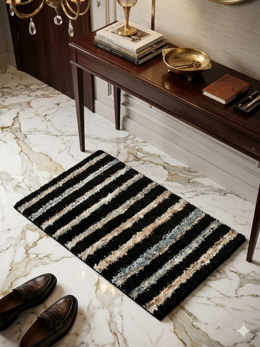 Pack of 2 Premium Striped Doormats Combo – Luxury Home Collection (16x24 Inch) black colour