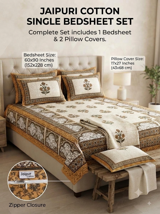 single bed 🛏️ 60×90 Inch Bedsheet | 🛌 2 Pillow Covers 17×27 Inch