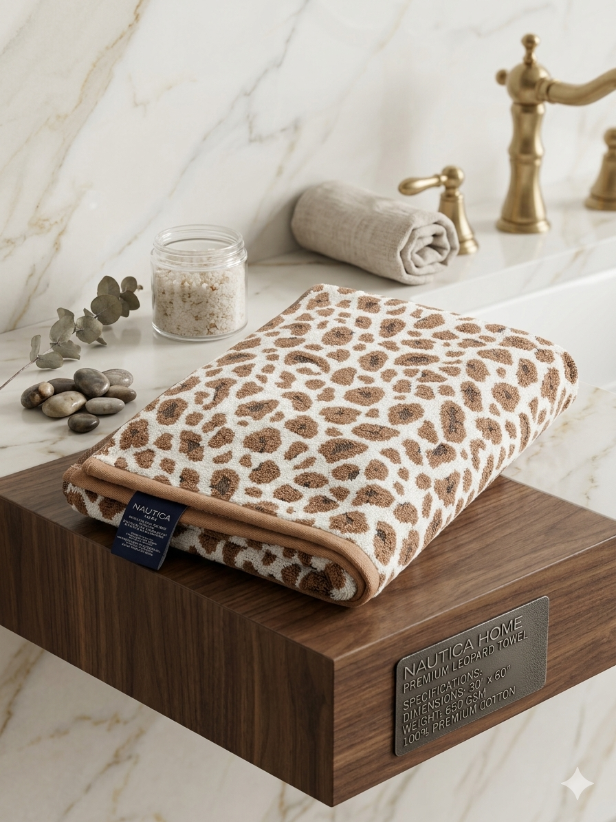 Nautica Home Premium 650 GSM Leopard Print Cotton Bath Towel (30 x 60 Inches)
