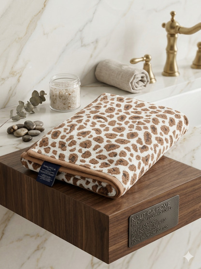 Nautica Home Premium 650 GSM Leopard Print Cotton Bath Towel (30 x 60 Inches)