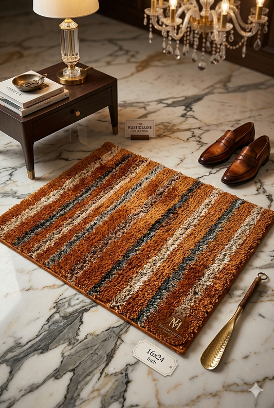 Pack of 2 Premium Striped Doormats Combo – Luxury Home Collection (16x24 Inch) rust colour