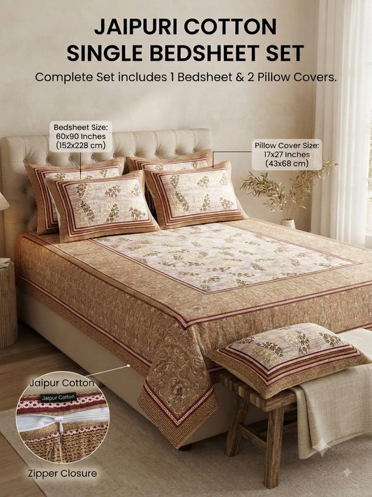 single bed 🛏️ 60×90 Inch Bedsheet | 🛌 2 Pillow Covers 17×27 Inch