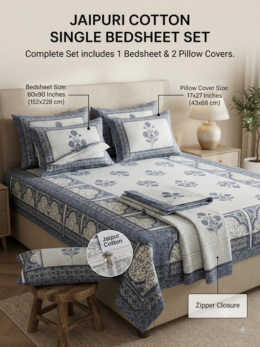 single bed 🛏️ 60×90 Inch Bedsheet | 🛌 2 Pillow Covers 17×27 Inch