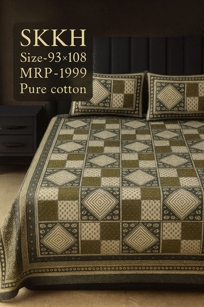 Jaypuri Cotton Double Bed Bedsheet 93x108 | Premium Traditional Print | Soft & Comfortable Fabric