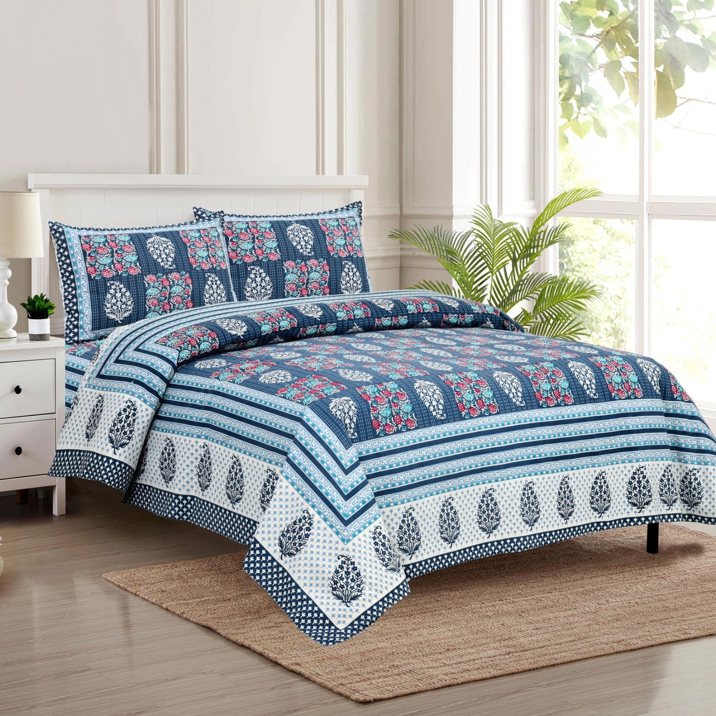 Premium Jaypuri Cotton Bedsheet | 100% Pure Cotton | 108x108 Inch