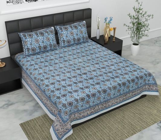 Jaypuri Cotton Double Bed Bedsheet 93x108 | Premium Traditional Print | Soft & Comfortable Fabric