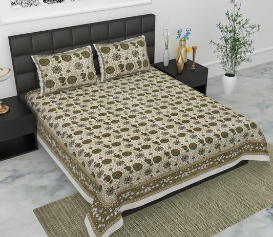 Jaypuri Cotton Double Bed Bedsheet 93x108 | Premium Traditional Print | Soft & Comfortable Fabric