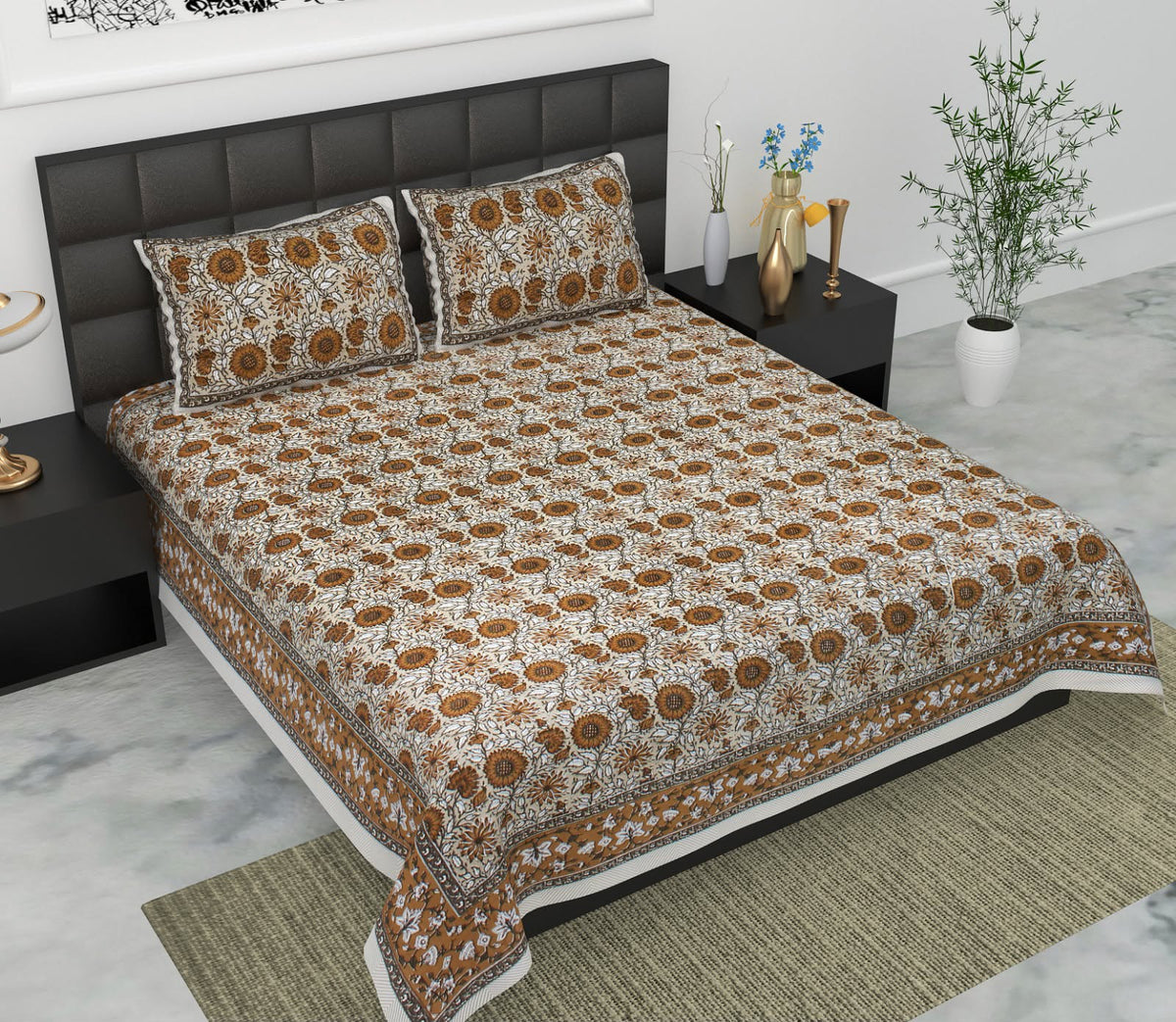 Jaypuri Cotton Double Bed Bedsheet 93x108 | Premium Traditional Print | Soft & Comfortable Fabric