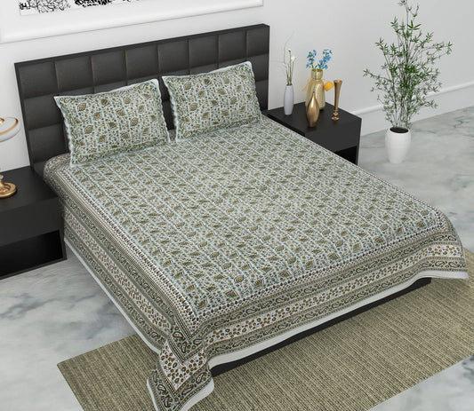 Jaypuri Cotton Double Bed Bedsheet 93x108 | Premium Traditional Print | Soft & Comfortable Fabric