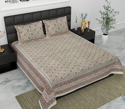 Jaypuri Cotton Double Bed Bedsheet 93x108 | Premium Traditional Print | Soft & Comfortable Fabric