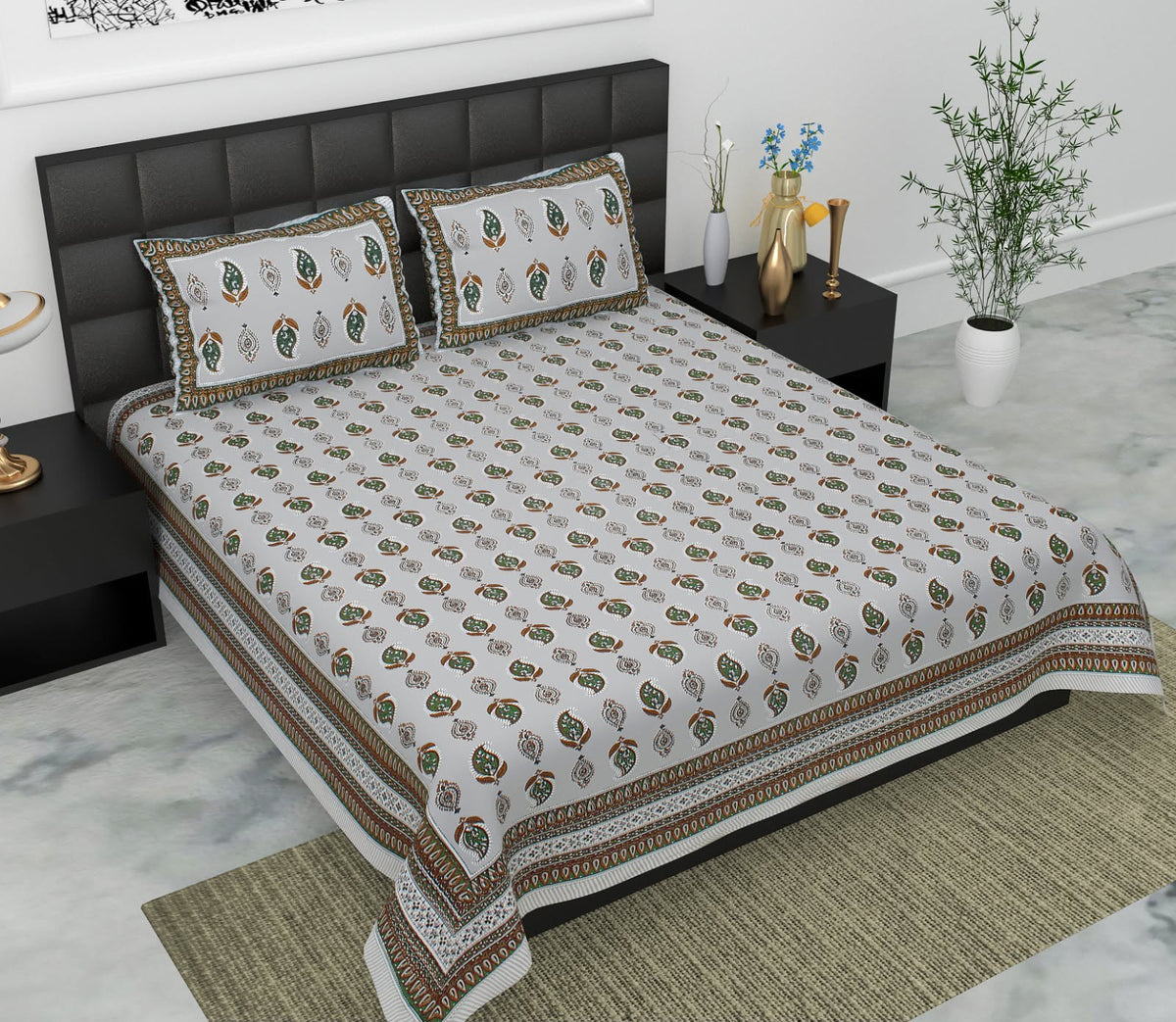 Jaypuri Cotton Double Bed Bedsheet 93x108 | Premium Traditional Print | Soft & Comfortable Fabric