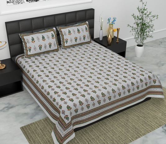 Jaypuri Cotton Double Bed Bedsheet 93x108 | Premium Traditional Print | Soft & Comfortable Fabric