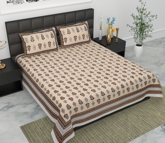 Jaypuri Cotton Double Bed Bedsheet 93x108 | Premium Traditional Print | Soft & Comfortable Fabric
