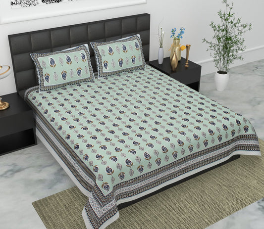 Jaypuri Cotton Double Bed Bedsheet 93x108 | Premium Traditional Print | Soft & Comfortable Fabric
