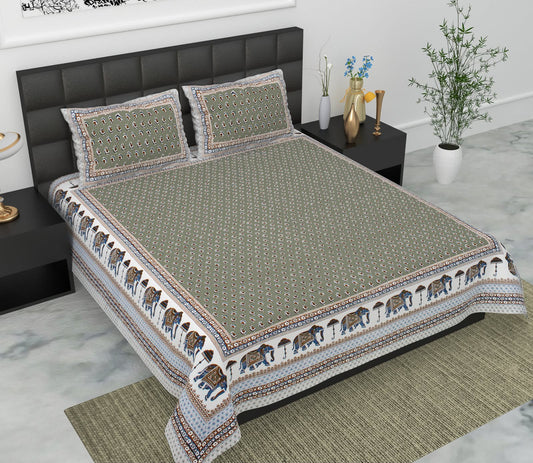Jaypuri Cotton Double Bed Bedsheet 93x108 | Premium Traditional Print | Soft & Comfortable Fabric