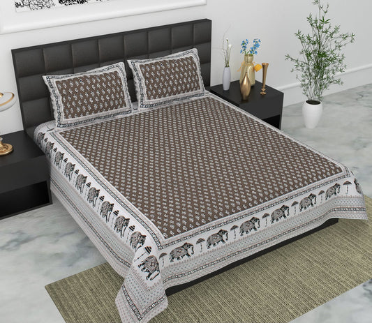 Jaypuri Cotton Double Bed Bedsheet 93x108 | Premium Traditional Print | Soft & Comfortable Fabric