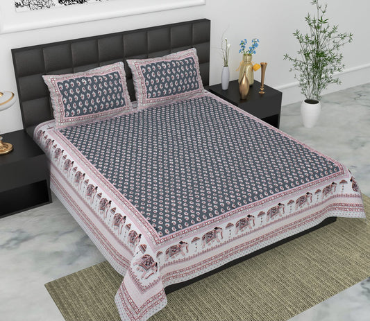 Jaypuri Cotton Double Bed Bedsheet 93x108 | Premium Traditional Print | Soft & Comfortable Fabric