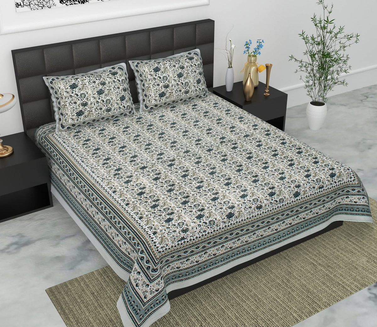 Jaypuri Cotton Double Bed Bedsheet 93x108 | Premium Traditional Print | Soft & Comfortable Fabric