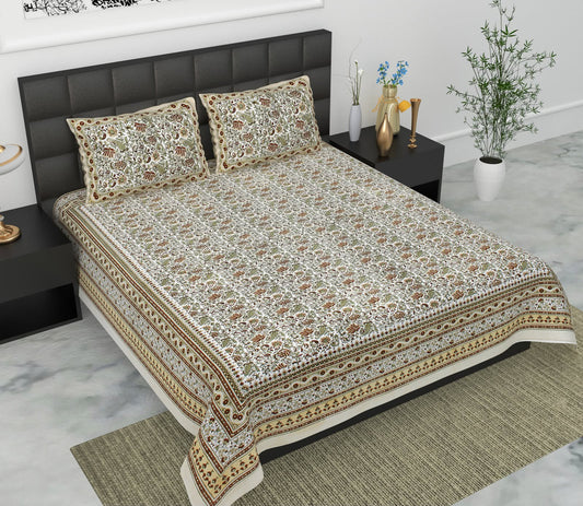 Jaypuri Cotton Double Bed Bedsheet 93x108 | Premium Traditional Print | Soft & Comfortable Fabric
