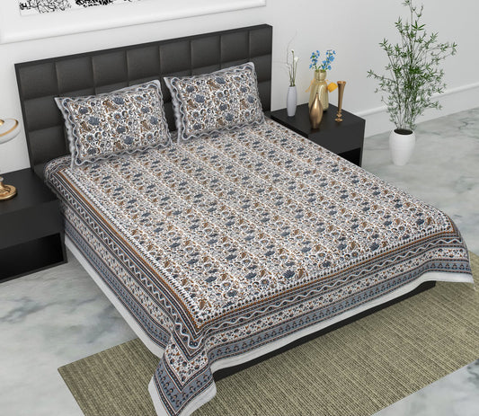 Jaypuri Cotton Double Bed Bedsheet 93x108 | Premium Traditional Print | Soft & Comfortable Fabric