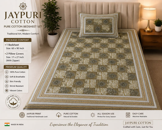 single bed 🛏️ 60×90 Inch Bedsheet | 🛌 2 Pillow Covers 17×27 Inch