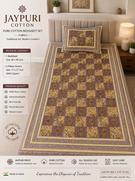 single bed 🛏️ 60×90 Inch Bedsheet | 🛌 2 Pillow Covers 17×27 Inch
