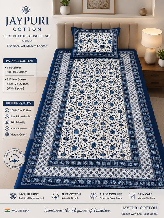 single bed 🛏️ 60×90 Inch Bedsheet | 🛌 2 Pillow Covers 17×27 Inch