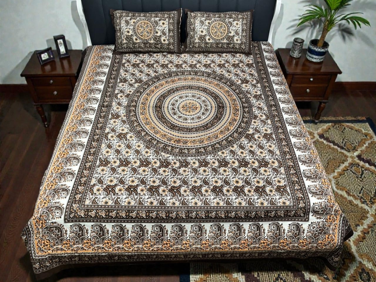 Jaypuri Cotton Double Bed Bedsheet 93x108 | Premium Traditional Print | Soft & Comfortable Fabric