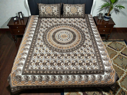 Jaypuri Cotton Double Bed Bedsheet 93x108 | Premium Traditional Print | Soft & Comfortable Fabric