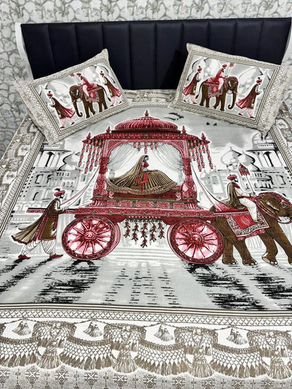 Jaypuri Cotton Double Bed Bedsheet 93x108 | Premium Traditional Print | Soft & Comfortable Fabric