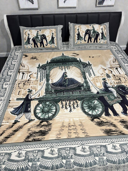 Jaypuri Cotton Double Bed Bedsheet 93x108 | Premium Traditional Print | Soft & Comfortable Fabric
