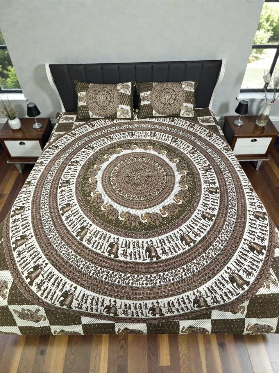 Jaypuri Cotton Double Bed Bedsheet 93x108 | Premium Traditional Print | Soft & Comfortable Fabric